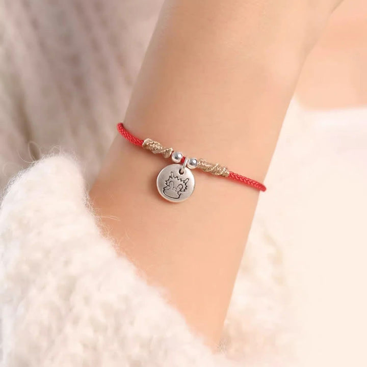 Buddha Stones Handgefertigtes geflochtenes Armband aus 999er-Sterlingsilber, Jahr des Drachen, niedliches chinesisches Sternzeichen, Glück