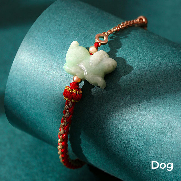 Buddha Stones 925 Sterling Silber Jahr des Drachen Chinesisches Sternzeichen Jade Glückskettenarmband