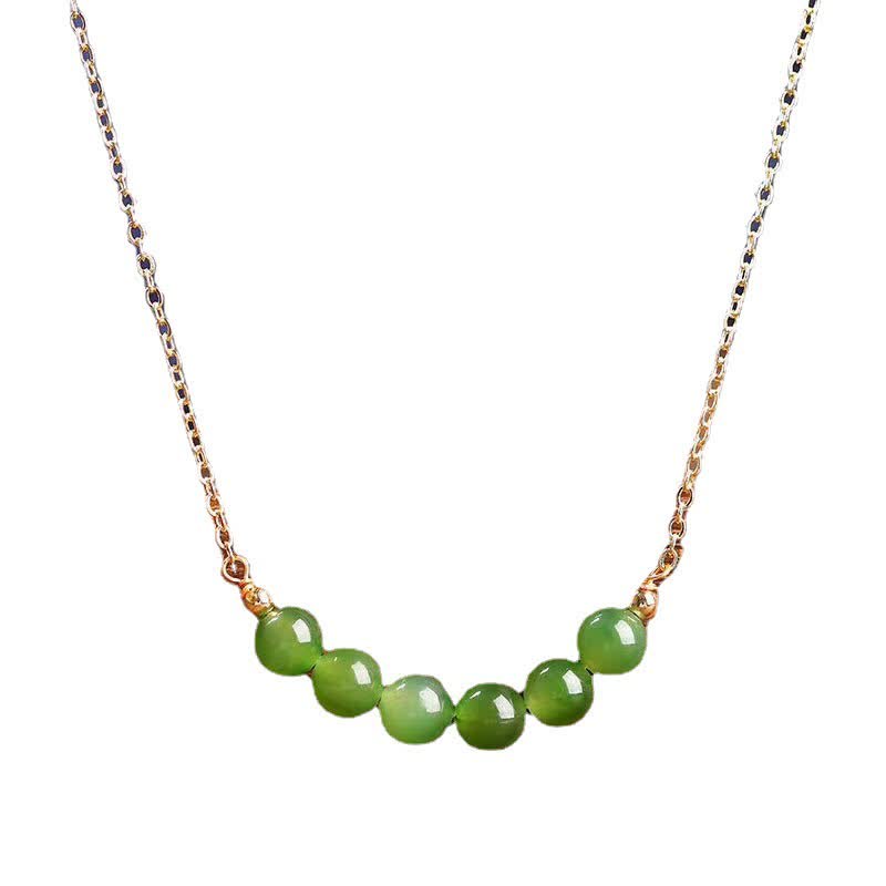 14 Karat vergoldeter Hetian Cyan Jade Perlen-Halskettenanhänger