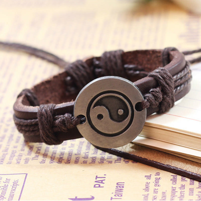 Buddha Stones Retro Yin Yang Leder Harmony String Armband