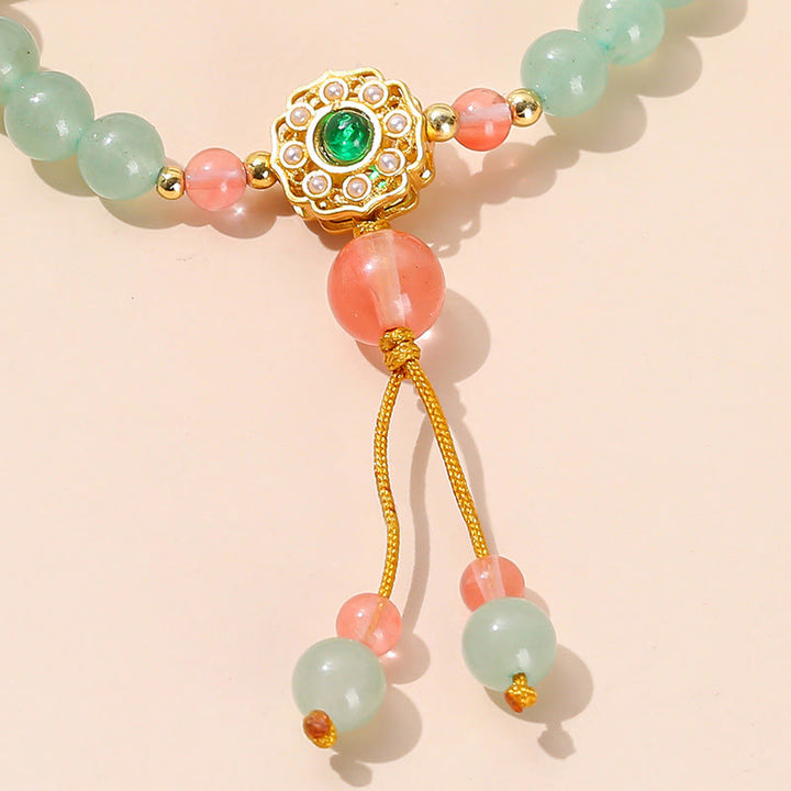 Buddha Stones Grünes Aventurin-Glücksperlen-Quastenarmband