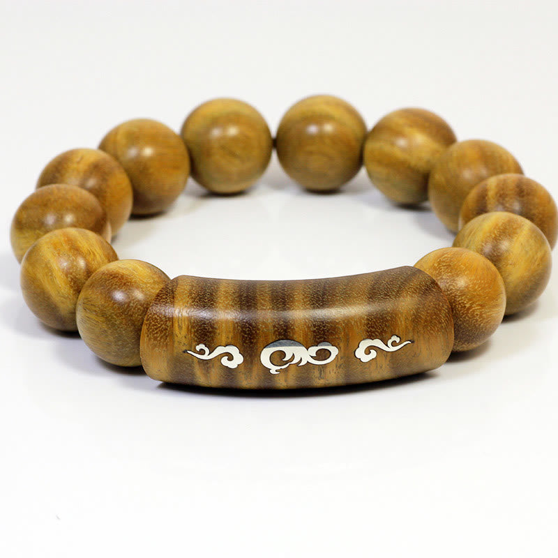 Buddha Stones 999 Sterling Silber Grünes Sandelholz Om Mani Padme Hum Drache Phönix Dharmachakra Eingelegtes Friedensarmband