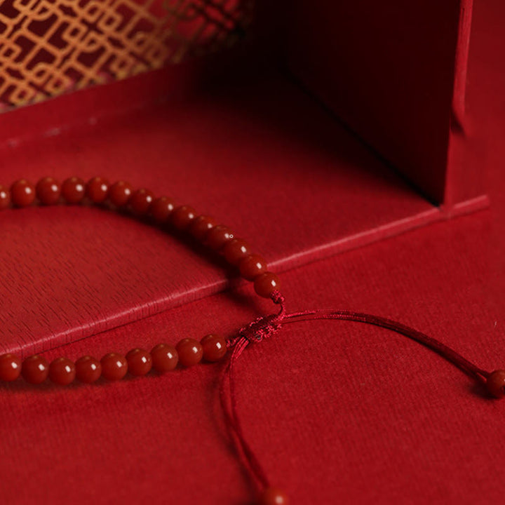 Buddha Stones Natürliches rotes Achat-Hetian-Jade-Armband mit doppelter Friedensschnalle