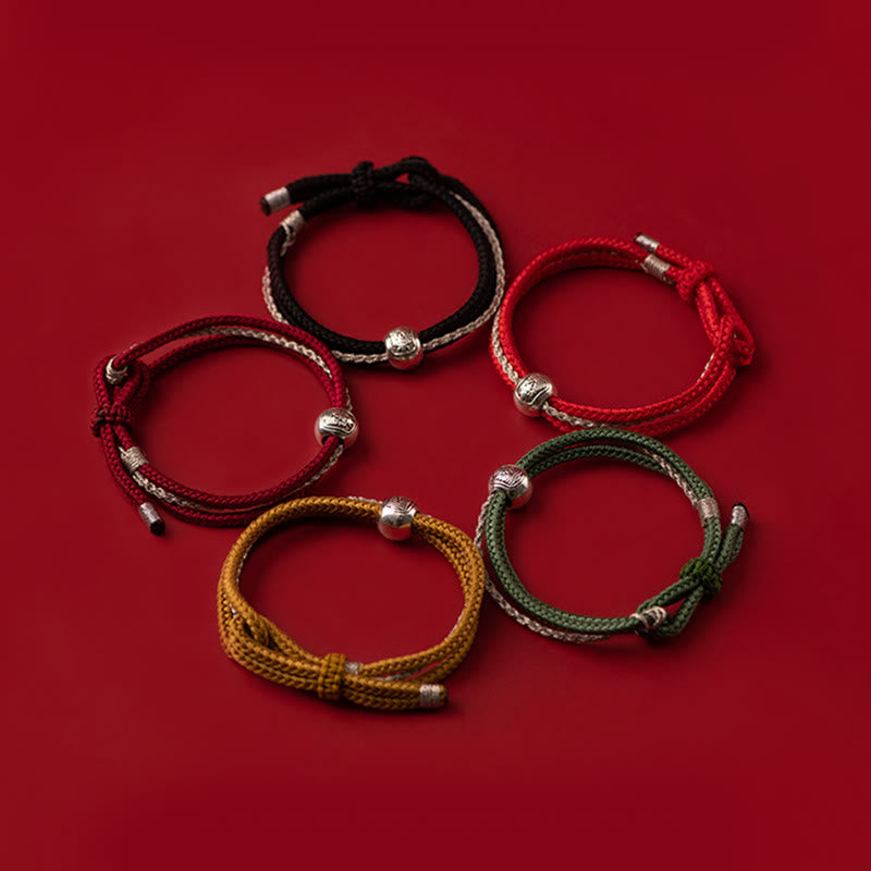 Buddha Stones 925 Sterling Silber Tibetisches Zakiram-Göttin des Reichtums-Glücksseil-Armband