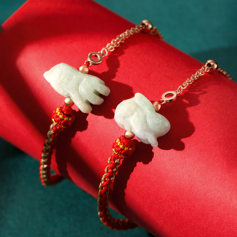 Buddha Stones 925 Sterling Silber Jahr des Drachen Chinesisches Sternzeichen Jade Glückskettenarmband