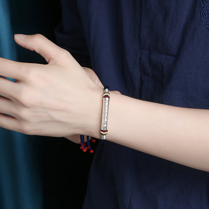 Buddha Stones 999 Sterling Silber Om Mani Padme Hum Schutz Stärke String Armband