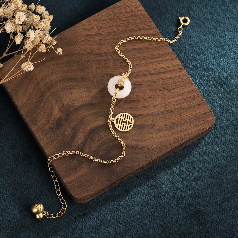 Buddha Stones Weiß Jade Double Happiness Fortune Armband