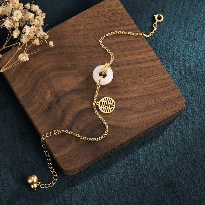 Buddha Stones Weiß Jade Double Happiness Fortune Armband