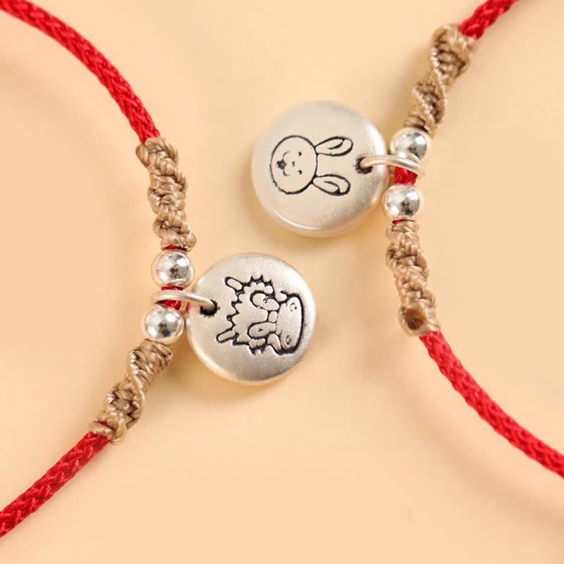 Buddha Stones Handgefertigtes geflochtenes Armband aus 999er-Sterlingsilber, Jahr des Drachen, niedliches chinesisches Sternzeichen, Glück