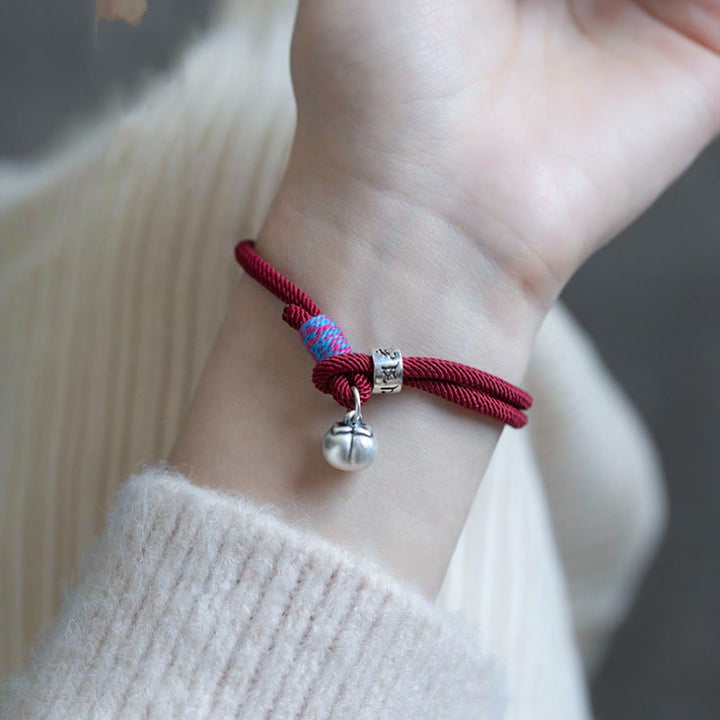 Buddha Stones 925 Sterling Silber tibetisches handgefertigtes Om Mani Padme Hum Persimmon Charm Glücksschutz geflochtenes Armband