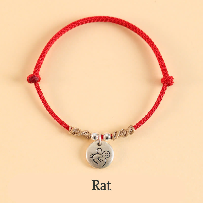 Buddha Stones Handgefertigtes geflochtenes Armband aus 999er-Sterlingsilber, Jahr des Drachen, niedliches chinesisches Sternzeichen, Glück