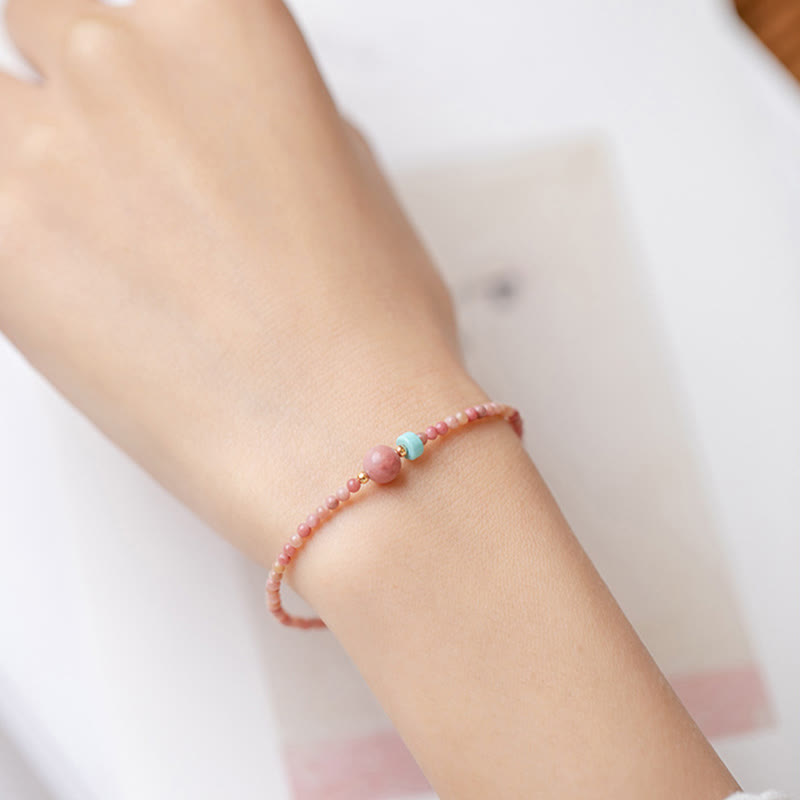 Buddha Stones 14K vergoldetes natürliches Rhodonit-Liebesenergie-Kettenarmband