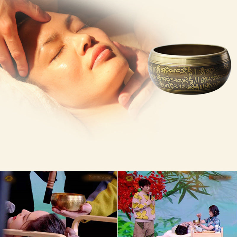 Tibetische Klangschale von Buddha Stones, handgefertigt für Yoga, Achtsamkeit und Meditation. Klangschalen-Set