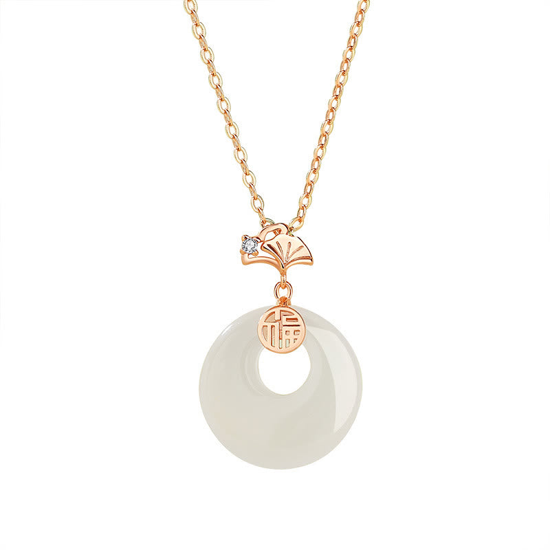 Buddha Stones 925 Sterling Silber Ginkgo Blatt Schmetterling Rose Chalcedon Hetian Jade Frieden Schnalle Fu Charakter Harmonie Halskette Anhänger