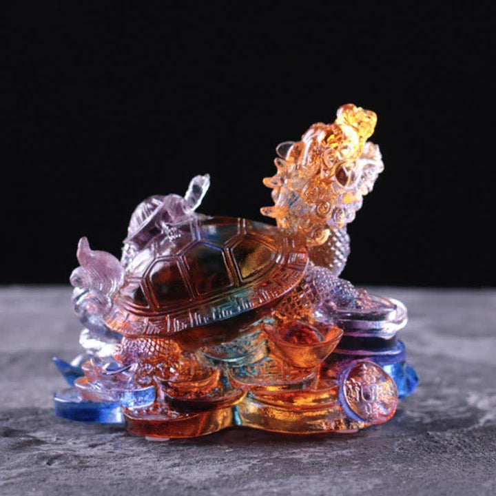 Buddha Stones, Feng Shui, Drache, Schildkröte, Münzen, handgefertigt, Liuli-Kristall, Glückskunst, Dekoration für Zuhause und Büro