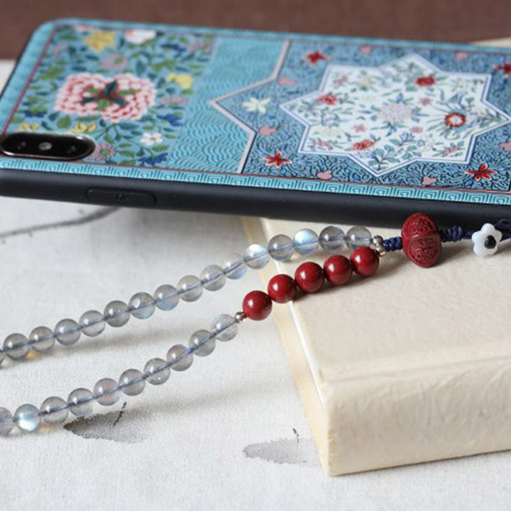 Natürlicher Mondstein, Zinnober, ruhige, positive Telefondekoration