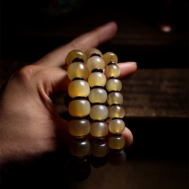 Buddha Stones Handgefertigtes tibetisches Schafhorn-Armband Om Mani Padme Hum Glücksverheißung