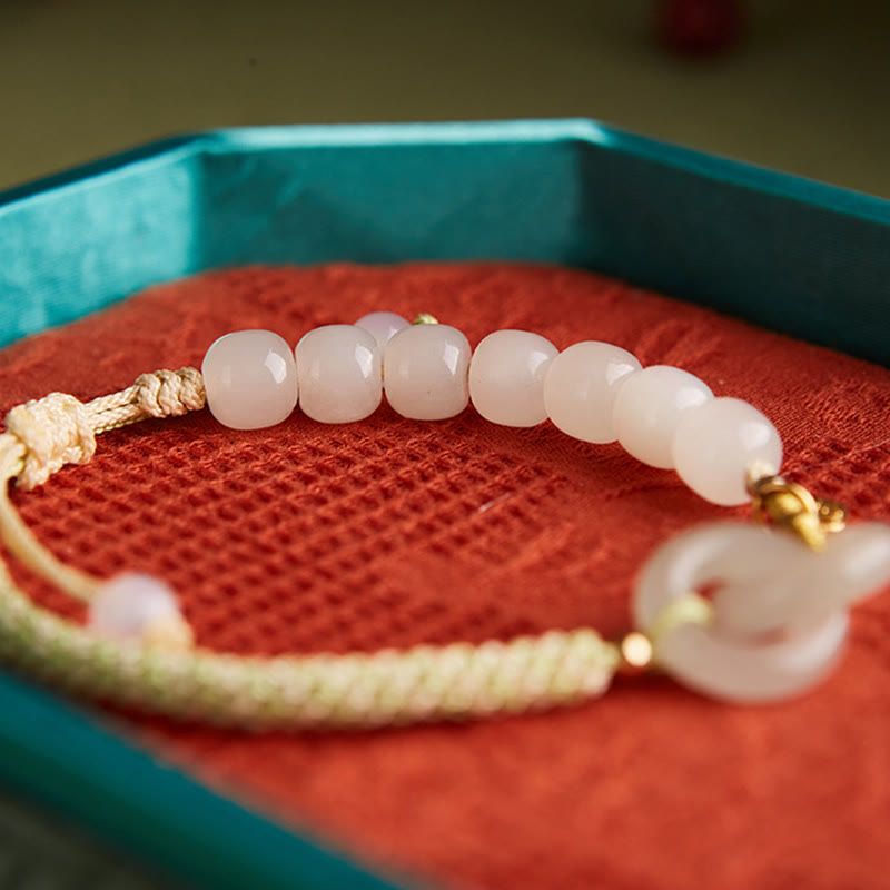 Buddha Stones Natürliche Hetian Jade Perle Doppelte Friedensschnalle Fu Charakter Fülle Geflochtenes Armband