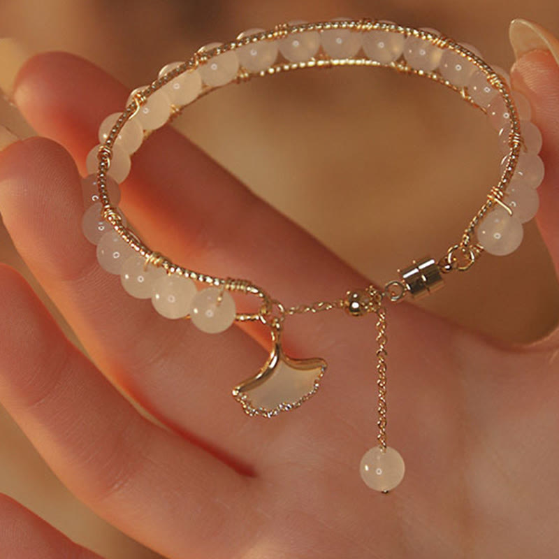 Buddha Stones Ginkgo-Blatt-Jade-Perlen-Glücksarmband