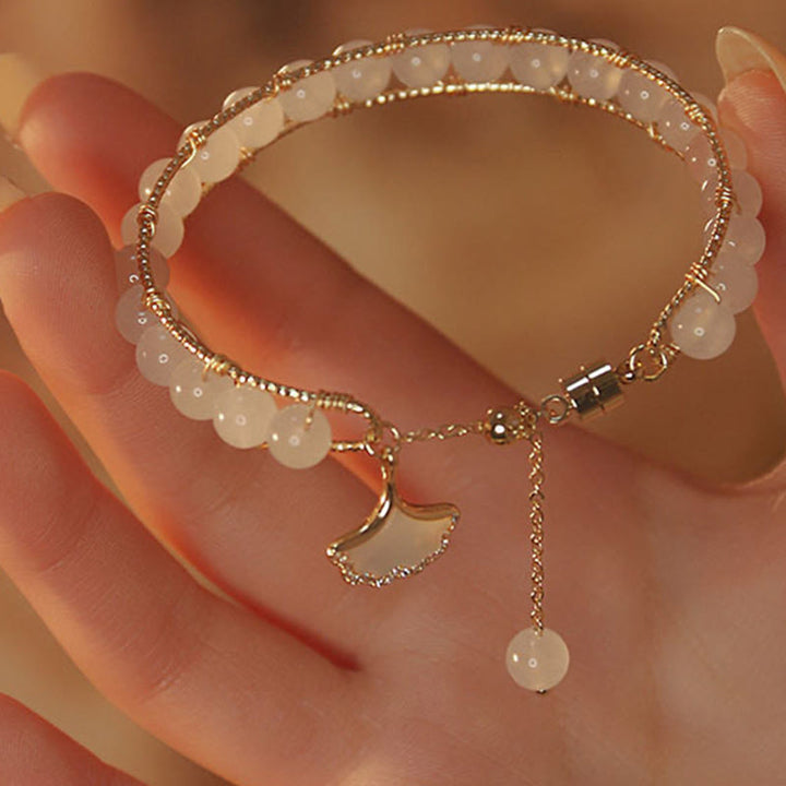 Buddha Stones Ginkgo-Blatt-Jade-Perlen-Glücksarmband