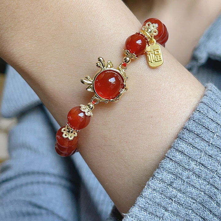 Buddha Stones, Jahr des Drachen, roter Achat, Jade, Friedensschnalle, Fu-Charakter, Erfolgsarmband