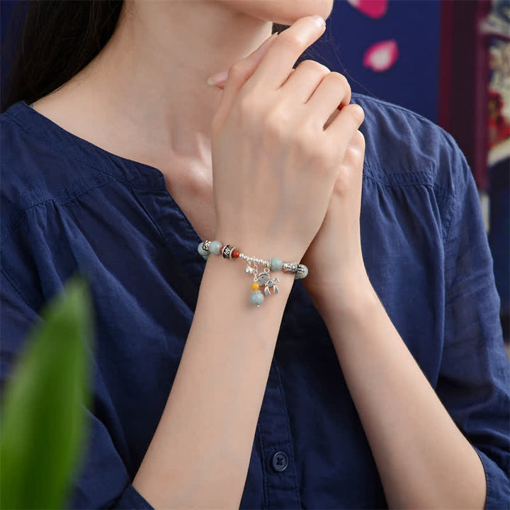 PiXiu-Pony-Erfolgsarmband aus 925er-Sterlingsilber mit natürlichem Jade-Bernstein