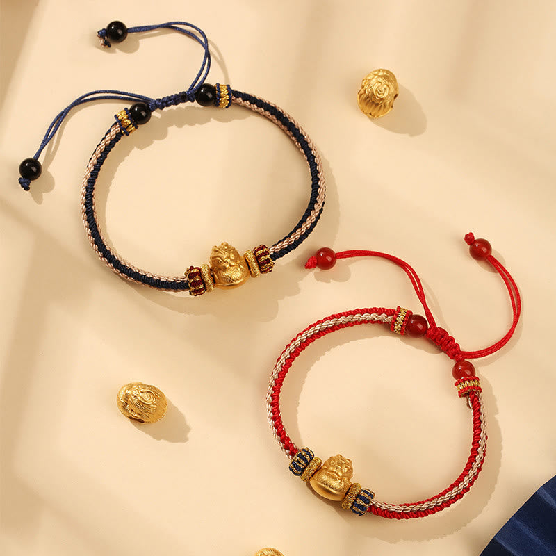 Buddha Stones 925 Sterling Silber Baby Dragon Glück Stärke Handgefertigtes geflochtenes Armband