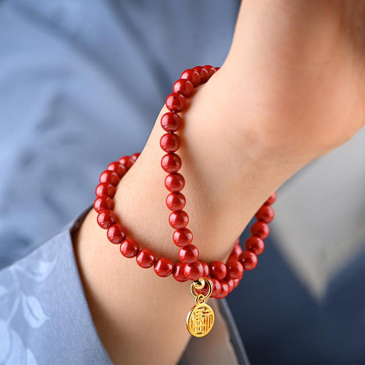 Buddha Stones, tibetischer Zinnober, grüner Aventurin, Glücksarmband-Halskette