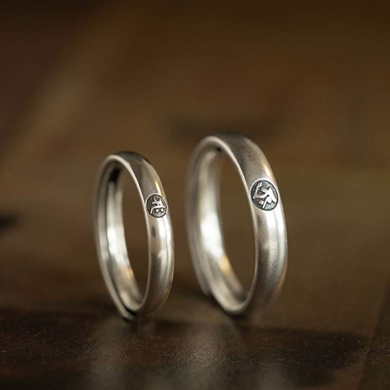 Buddha Stones 925 Sterling Silber Chinesischer Sternzeichen Natal Buddha Segen Paar Ring