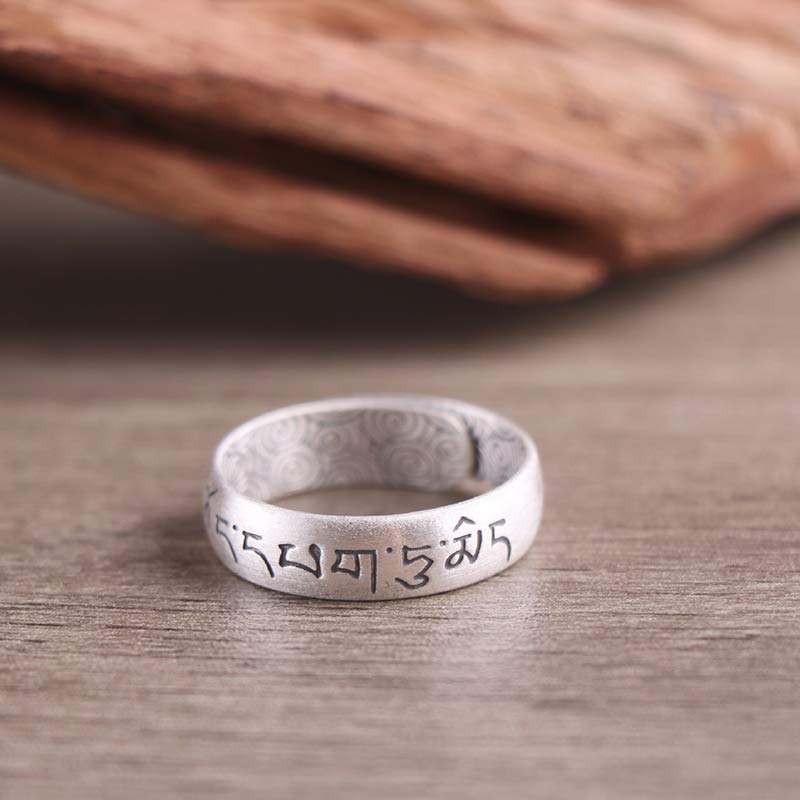 Buddha Stones 999 Sterling Silber Lotus-Elefant-Segen-Ring mit sechs wahren Worten