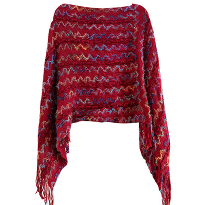 Buddha Stones Tibetischer bunt gestreifter Schal mit Quasten, Pullover für den Winter, gemütlicher Reiseschal