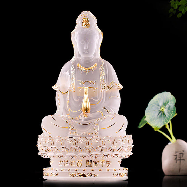 Buddha Stones, Kwan Yin, Avalokitesvara, handgefertigte Figur, Liuli-Kristallkunstwerk, Reichtumsstatue, Heimdekoration