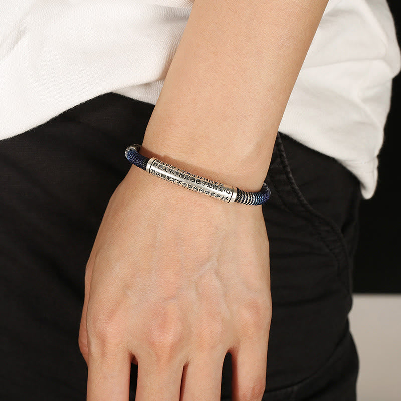 Buddha Stones 999 Sterling Silber Herz Sutra Calm Handgefertigtes geflochtenes Armband