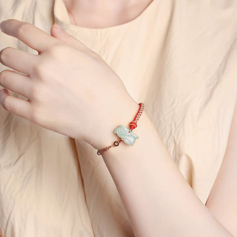 Buddha Stones 925 Sterling Silber Jahr des Drachen Chinesisches Sternzeichen Jade Glückskettenarmband