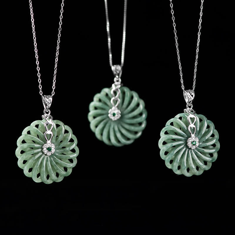 Buddha Stones 925 Sterling Silber natürliche runde Jade Frieden Schnalle Fülle Halskette Anhänger