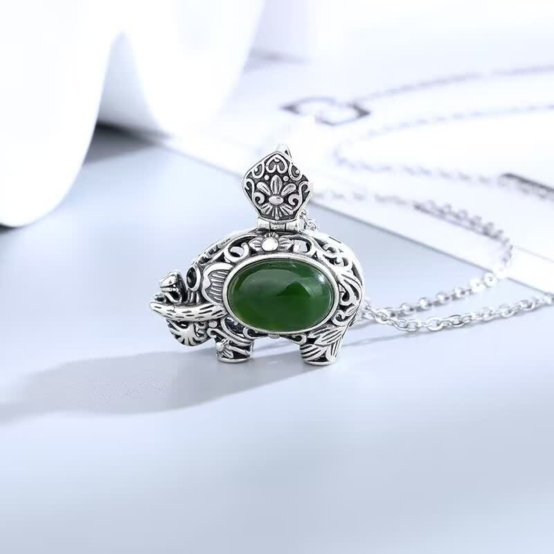 925 Sterling Silber Hetian Cyan Jade Elefant Erfolg Halskette Anhänger