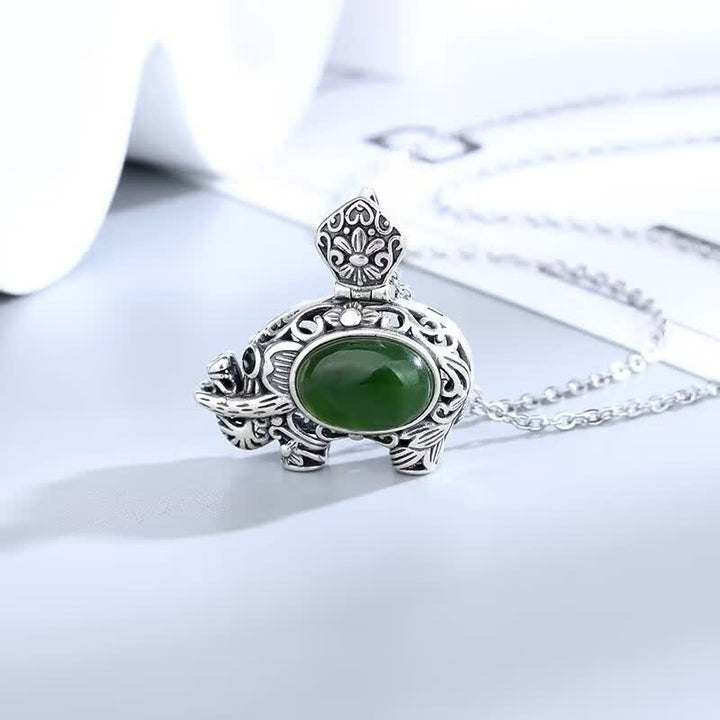 925 Sterling Silber Hetian Cyan Jade Elefant Erfolg Halskette Anhänger