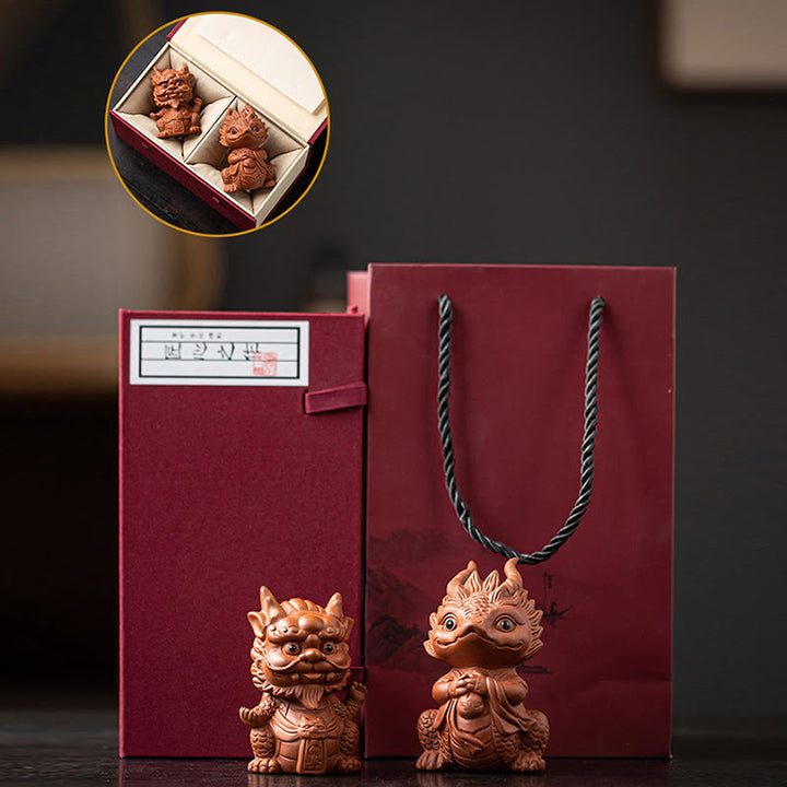 Buddha Stones, Glück, Drache, Reichtum, Tee, Haustier, lila Ton-Figur, Dekoration