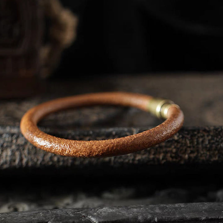 Armband mit Buddha Stonesn, Retro-Leder, Glück, Heilung, Kupfer, Magnetschnalle