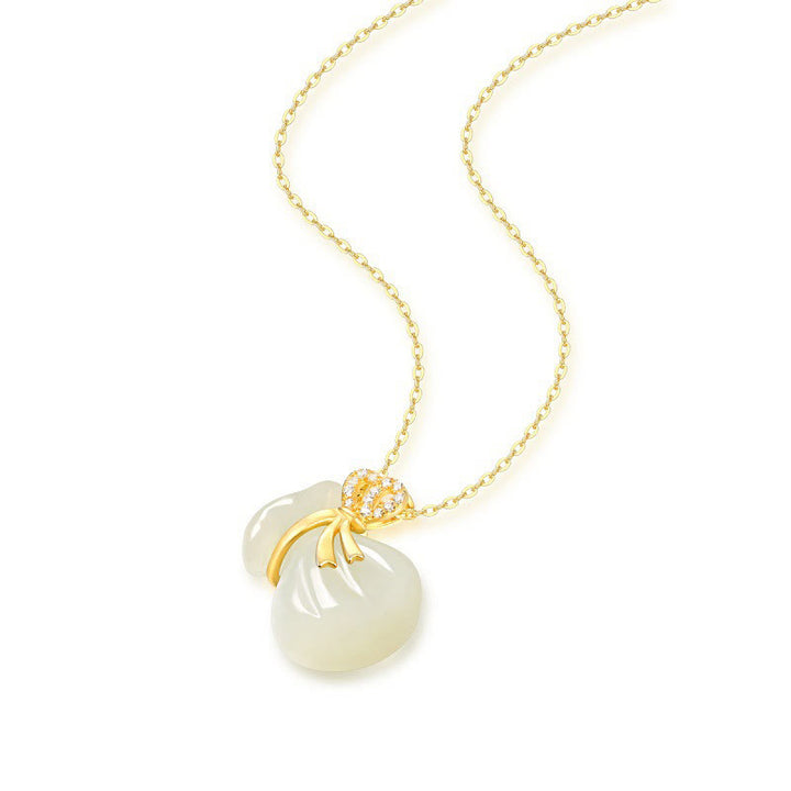 Buddha Stones, natürlicher Hetian- Weiß Jade-Halsketten-Anhänger, Glücks-Geldbeutel-Halskette