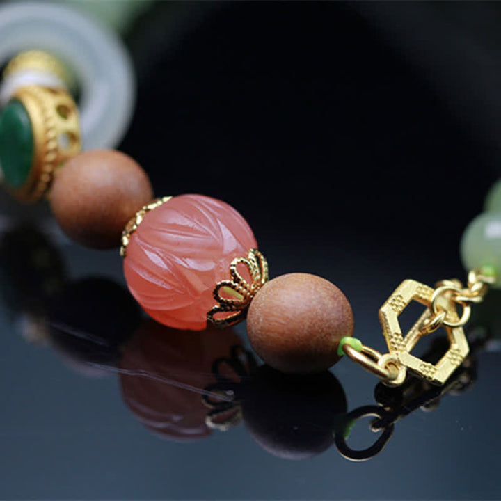 Natürliches Hetian-Jade-Bernstein-Lotus-Rot-Achat-Glücks-Überfluss-Armband