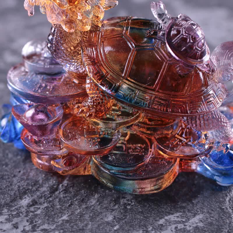 Buddha Stones, Feng Shui, Drache, Schildkröte, Münzen, handgefertigt, Liuli-Kristall, Glückskunst, Dekoration für Zuhause und Büro