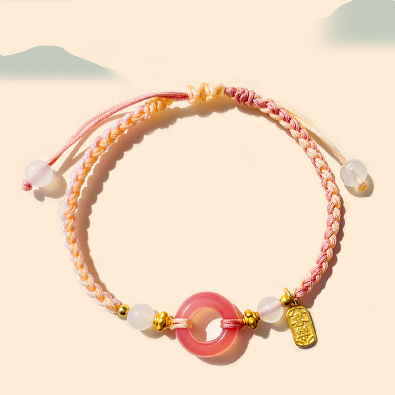 Buddha Stones Frieden und Freude Achat Friedensschnalle verheißungsvolles handgefertigtes geflochtenes Armband
