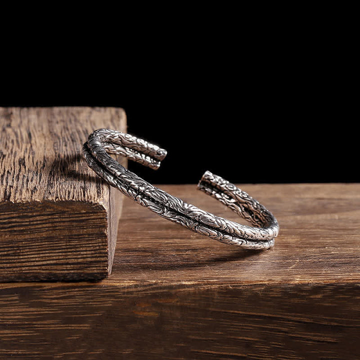 Blumen-Drachenmuster-Gravur-Balance-Manschettenarmband-Armreif