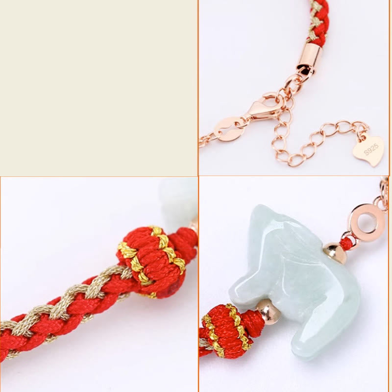 Buddha Stones 925 Sterling Silber Jahr des Drachen Chinesisches Sternzeichen Jade Glückskettenarmband