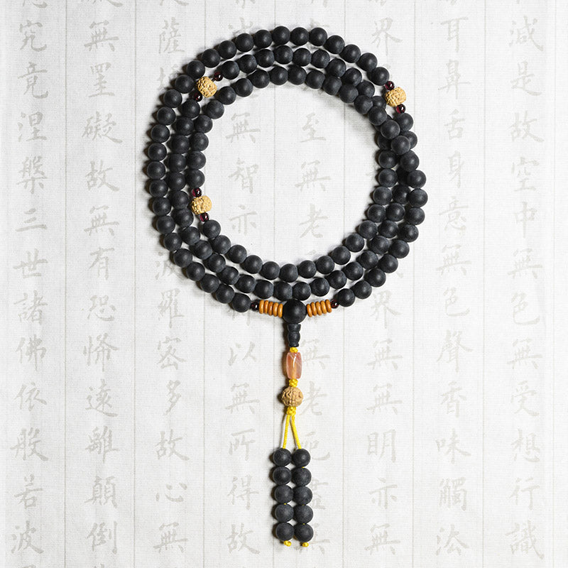 Buddha Stones Tibetisches Mala-Zypressen-Bodhi-Samen-Heilarmband aus rotem Achat