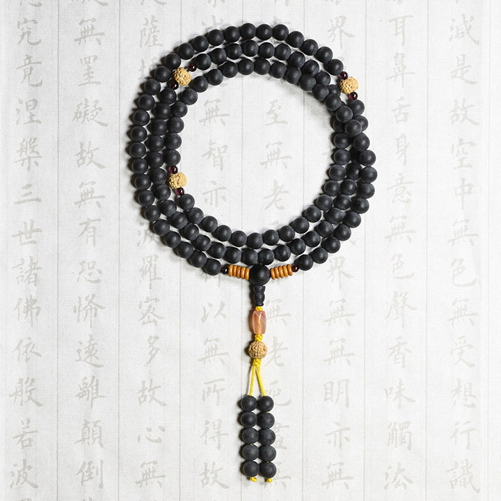 Buddha Stones Tibetisches Mala-Zypressen-Bodhi-Samen-Heilarmband aus rotem Achat