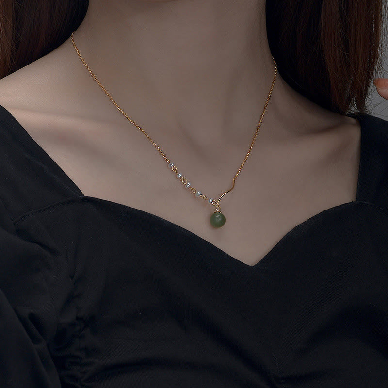 Buddha StonesNatürlicher Hetian Jade Perlen-Halskettenanhänger mit Glücksperlen