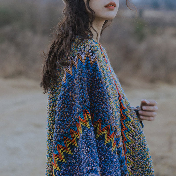 Tibetischer Schal mit Buddha Stonesn, weich, warm, Strickmantel, Winter, tibetischer Quastenschal