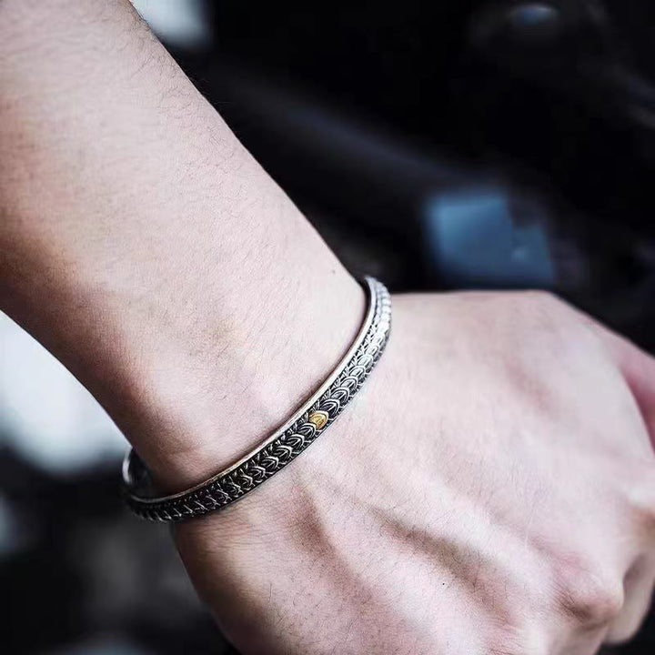 Armreif mit Buddha Stonesn, Vintage-Stil, Drachenschuppen-Muster, Glück, Reichtum